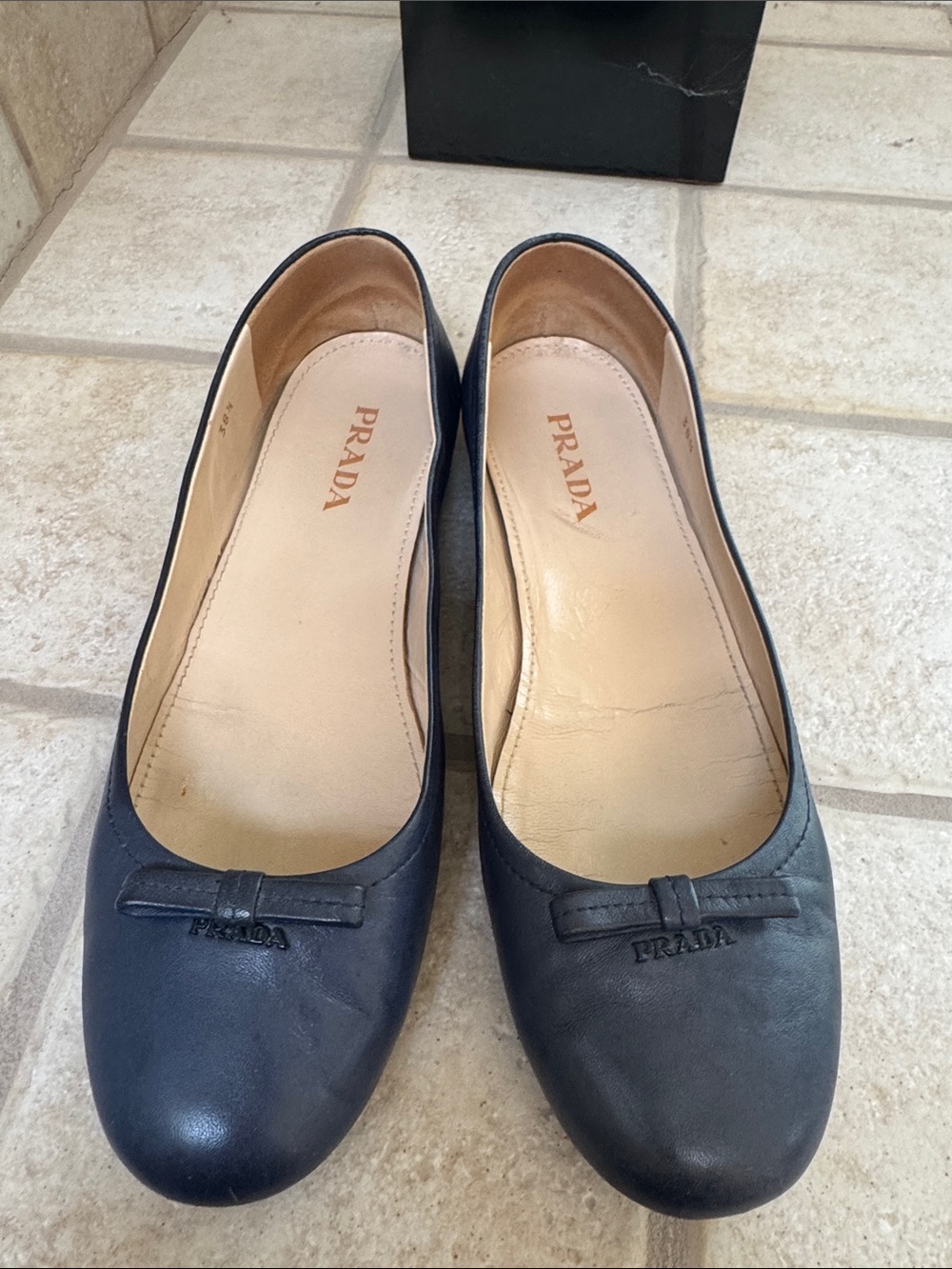 Prada Calzature Donna Royal Napa Bow Flats Size 38.5